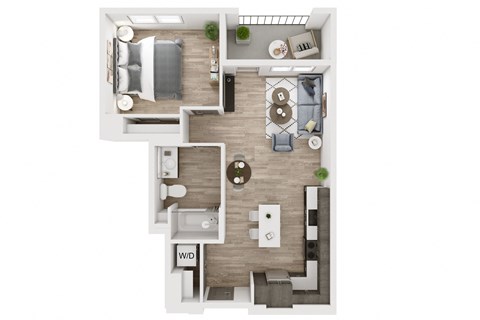 Floor plan for 1 bed, 1 bath, 648 sqft